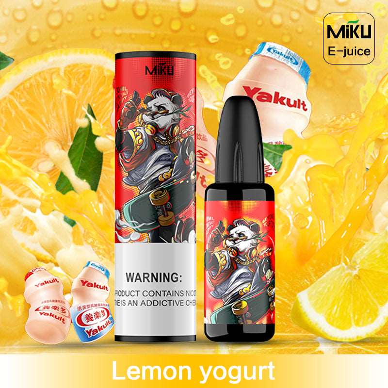 Lemon yogurt, Miku e-juice, an Elf bar FB1000 vape juice